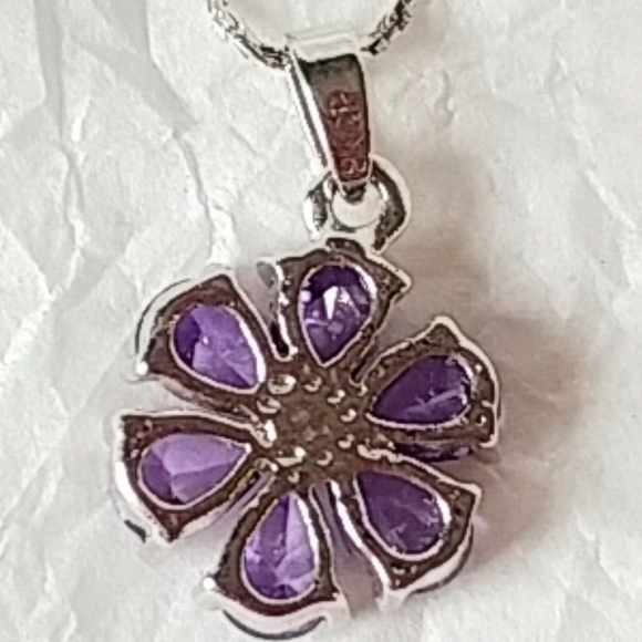 PURPLE CZ FLOWER PENDANT with 16" CHAIN - Picture 5 of 7